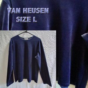 Van Heusen Dark Blue Stretch Velvet Long Sleeved Crew Neck Top Shirt Size LG
